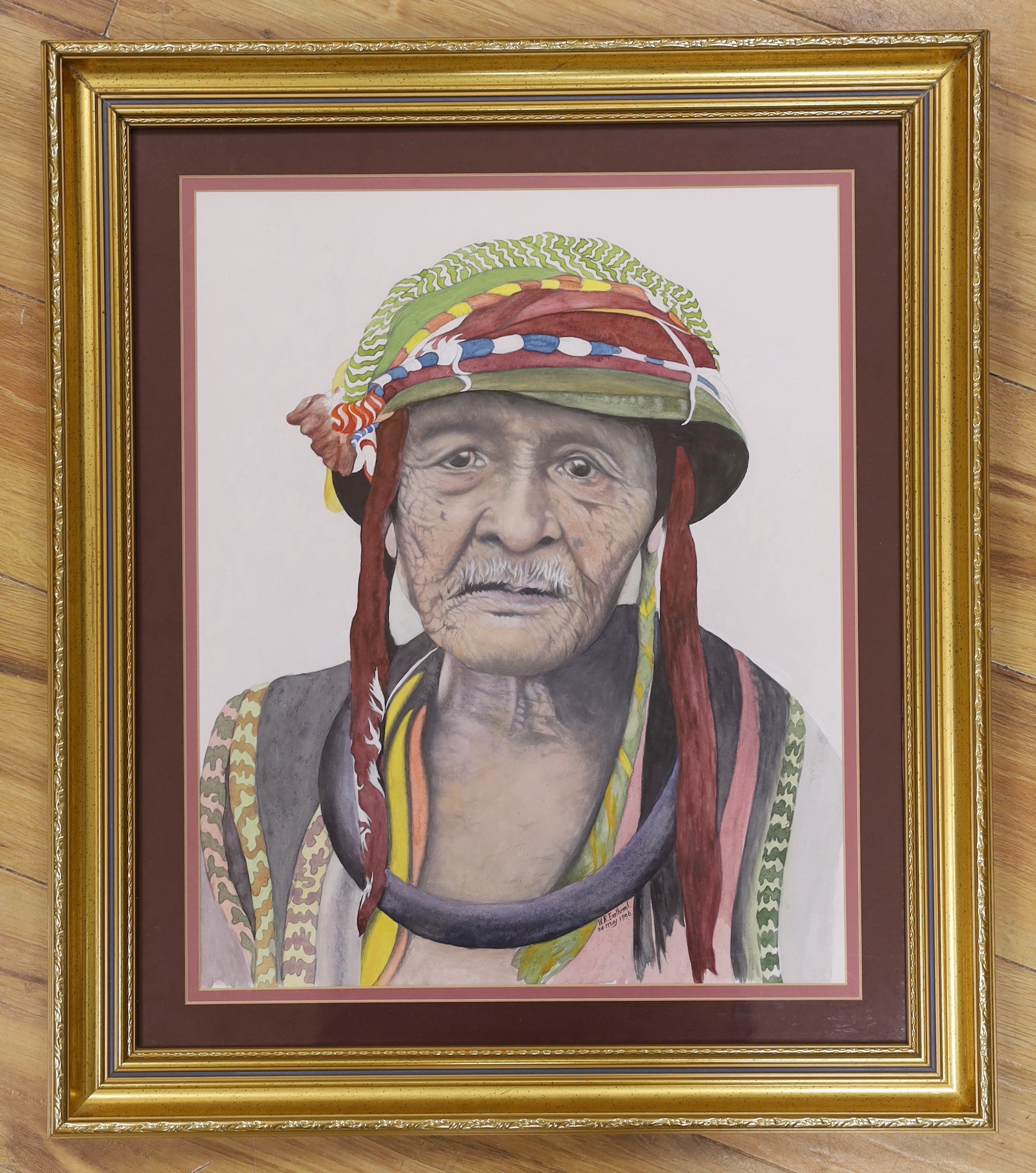 W. R. Earthrowl (Modern British), watercolour, Portrait of a South American elder, signed and dated 1996, 46 x 37cm